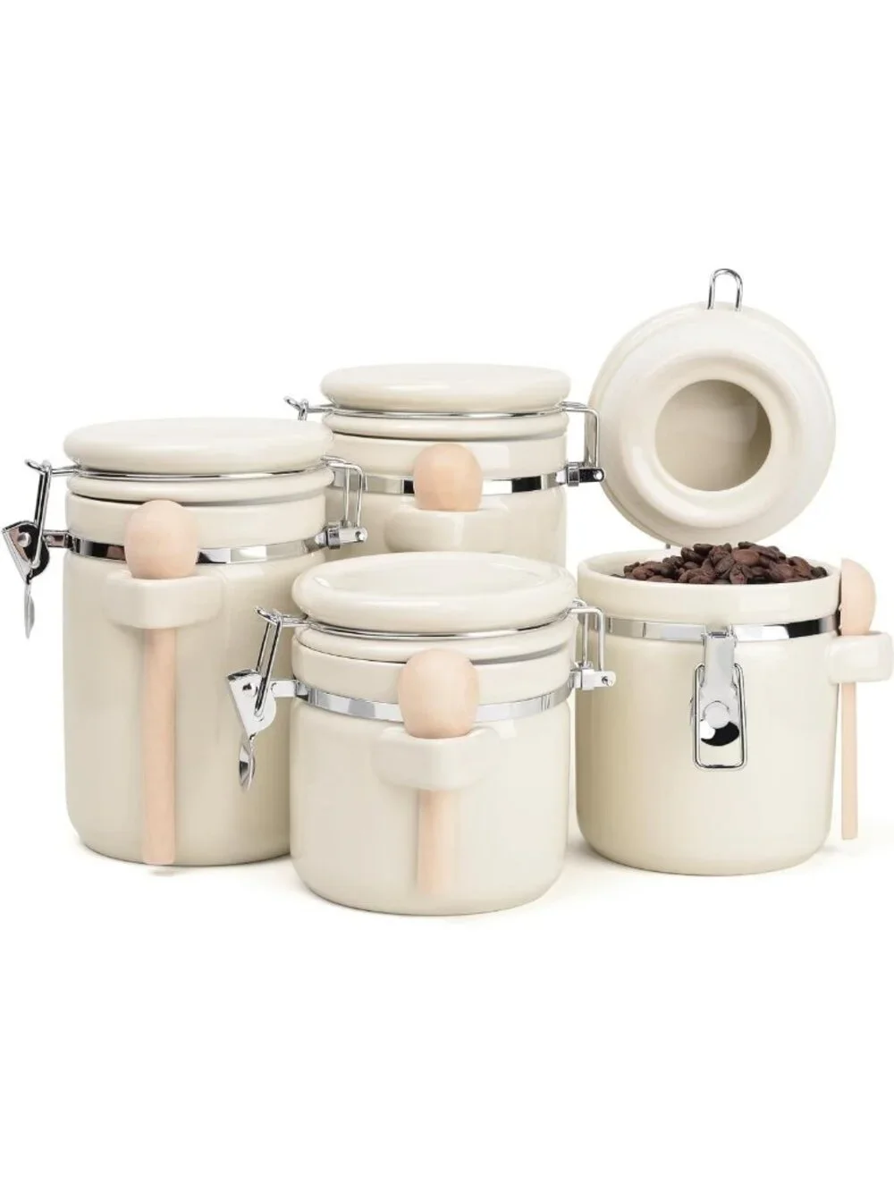 Airtight Ceramic Canister Set with Wooden Spoon & Chalk Labels for Kitchen